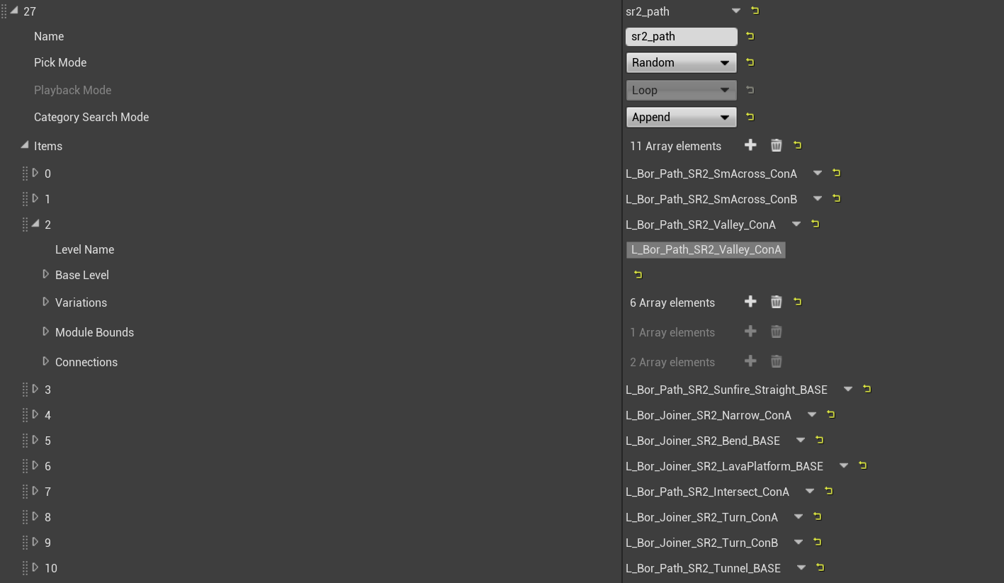Module DB entries with tile variations and settings